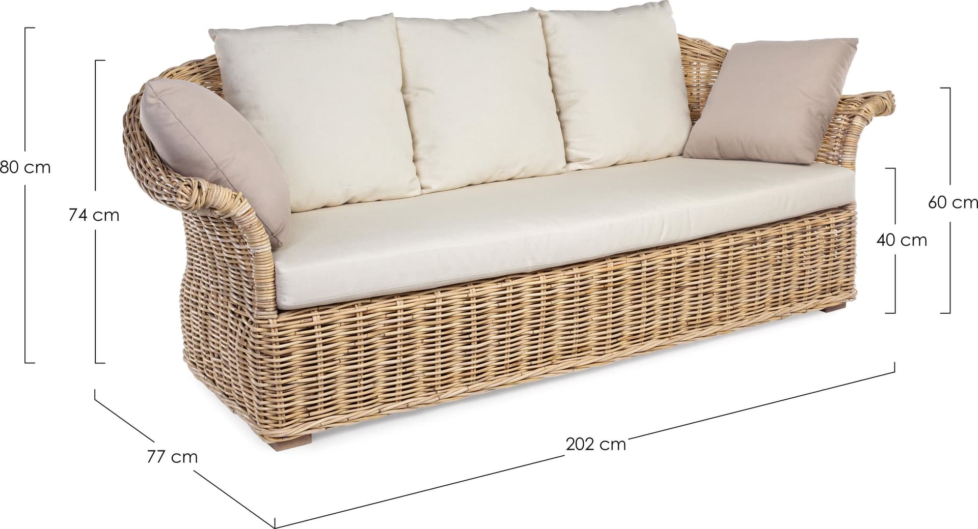 Divano a 3 posti con cuscino "Pamplona" 202 cm in Set di mobili Decor Space - Altamura, commercioVirtuoso.it