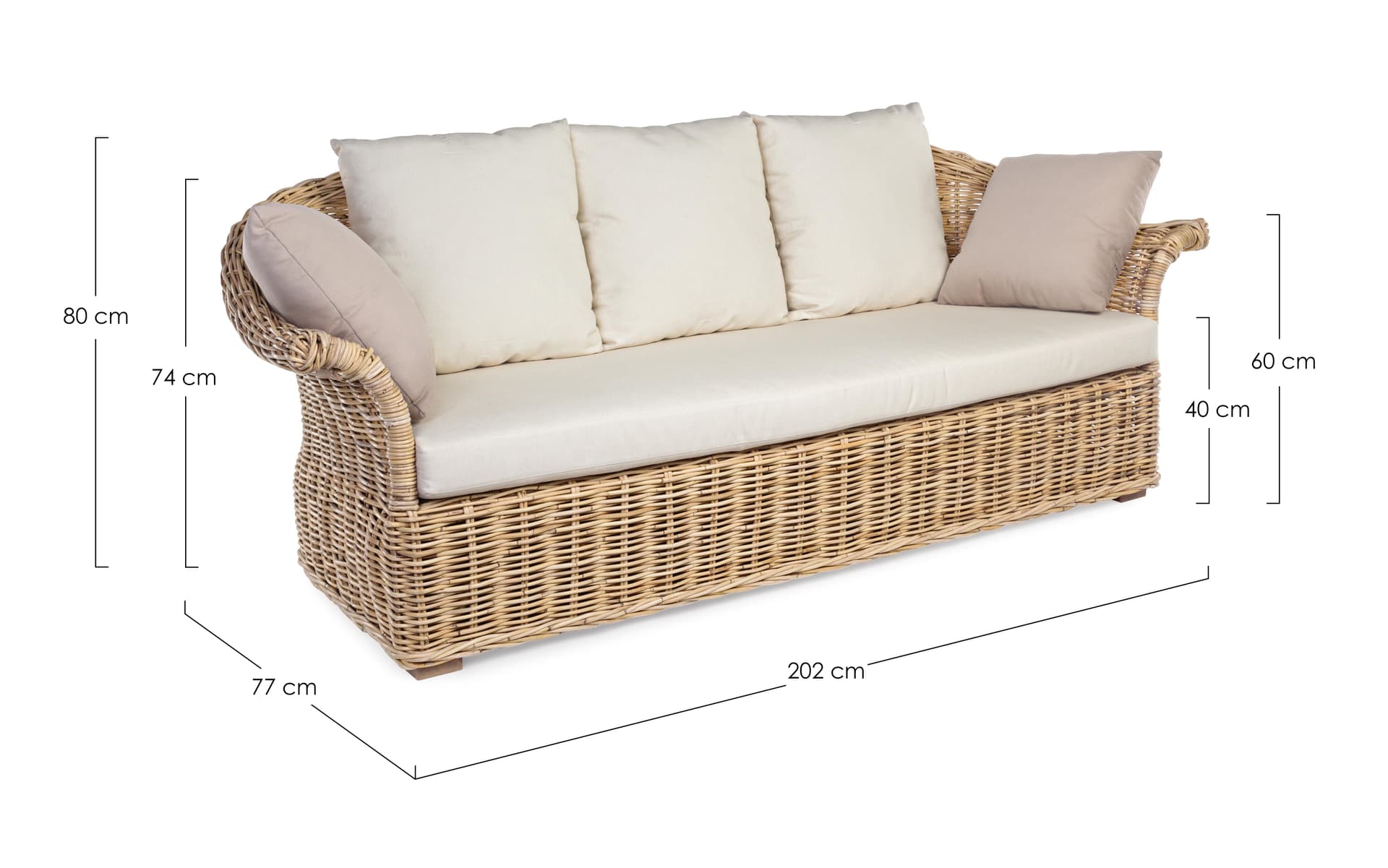Divano a 3 posti con cuscino "Pamplona" 202 cm in Set di mobili Decor Space - Altamura, commercioVirtuoso.it