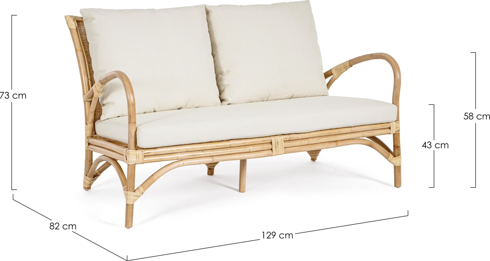 Divano a 2 posti con cuscino "Alicante" 129 cm in Set di mobili Decor Space - Altamura, commercioVirtuoso.it