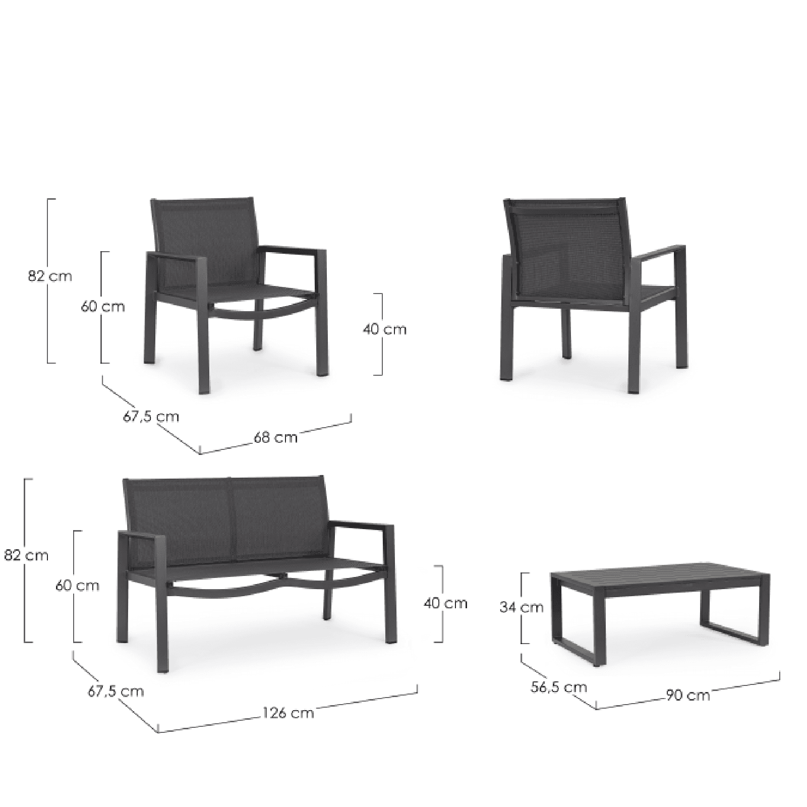Salotto con poltrone e tavolino "Kallen" struttura in alluminio per veranda e giardino in Set di mobili Decor Space - Altamura, commercioVirtuoso.it