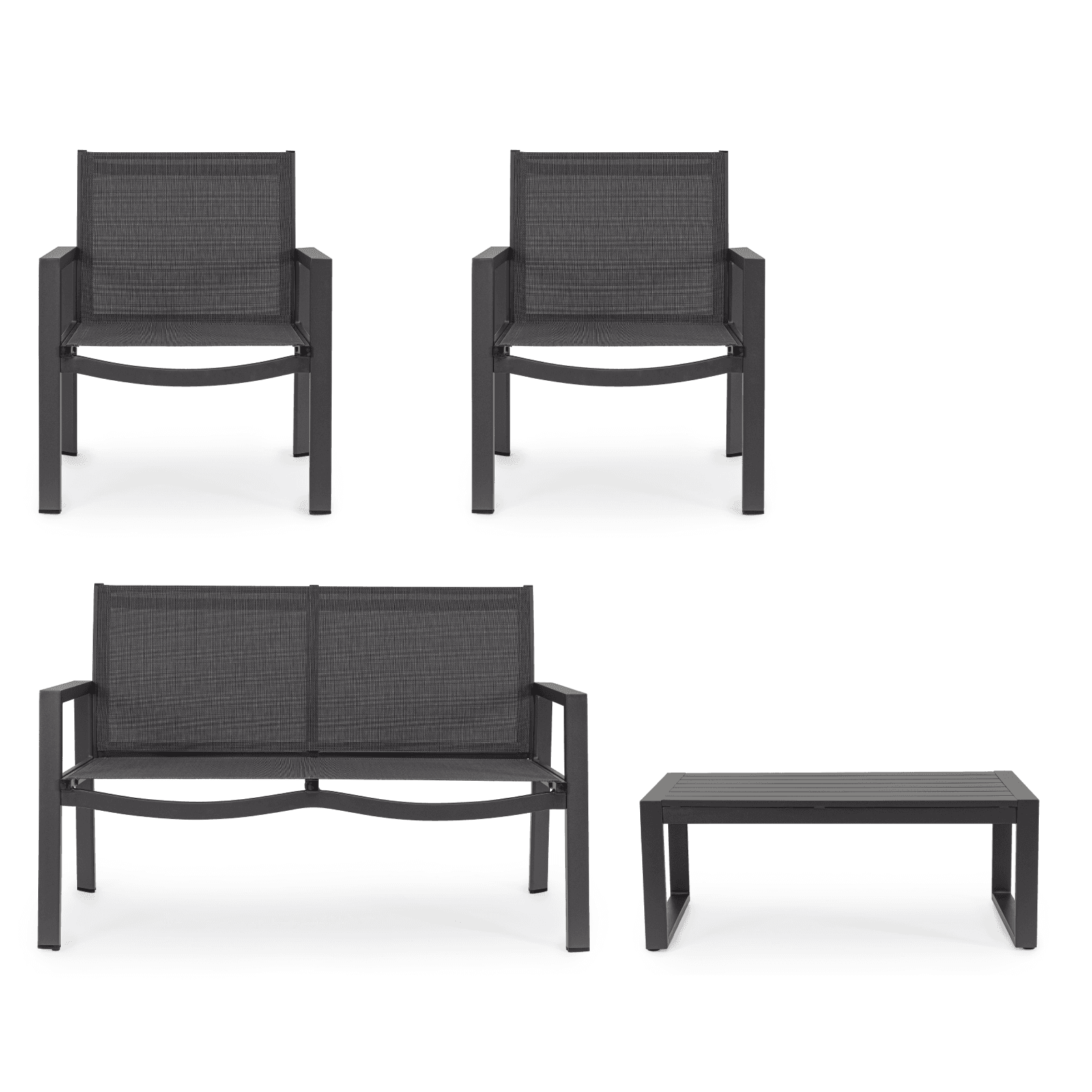 Salotto con poltrone e tavolino "Kallen" struttura in alluminio per veranda e giardino in Set di mobili Decor Space - Altamura, commercioVirtuoso.it