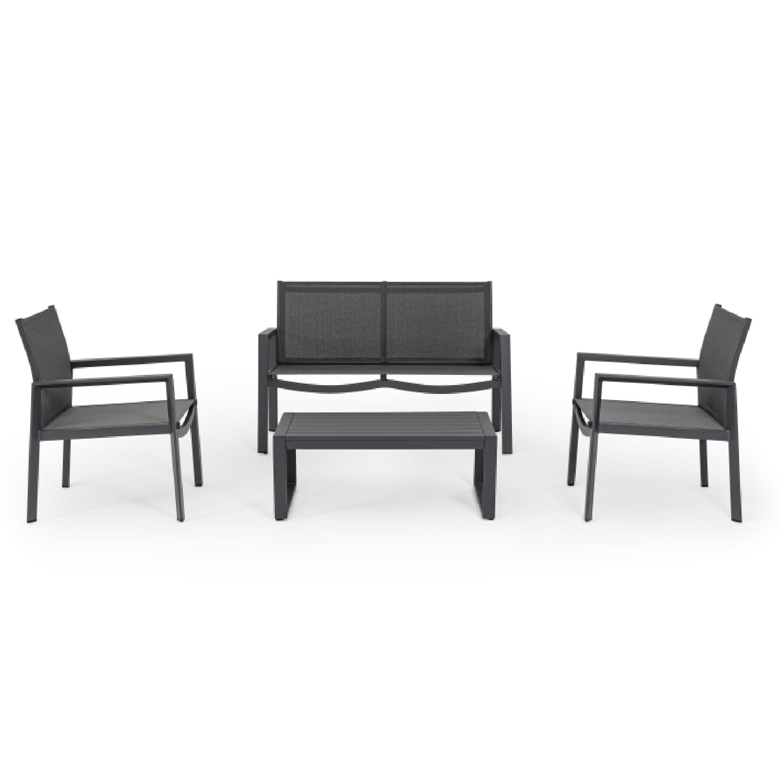 Salotto con poltrone e tavolino "Kallen" struttura in alluminio per veranda e giardino in Set di mobili Decor Space - Altamura, commercioVirtuoso.it