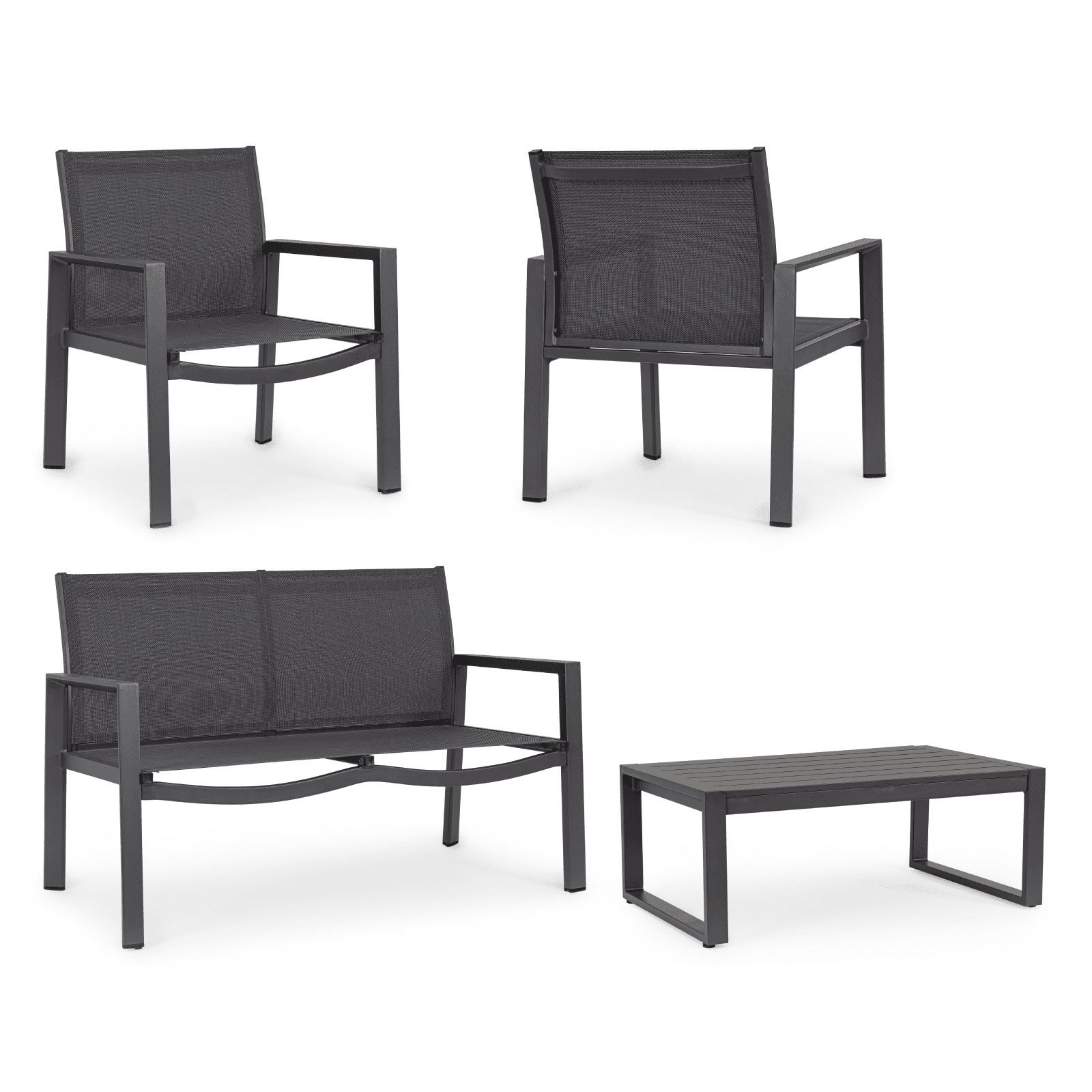 Salotto con poltrone e tavolino "Kallen" struttura in alluminio per veranda e giardino in Set di mobili Decor Space - Altamura, commercioVirtuoso.it
