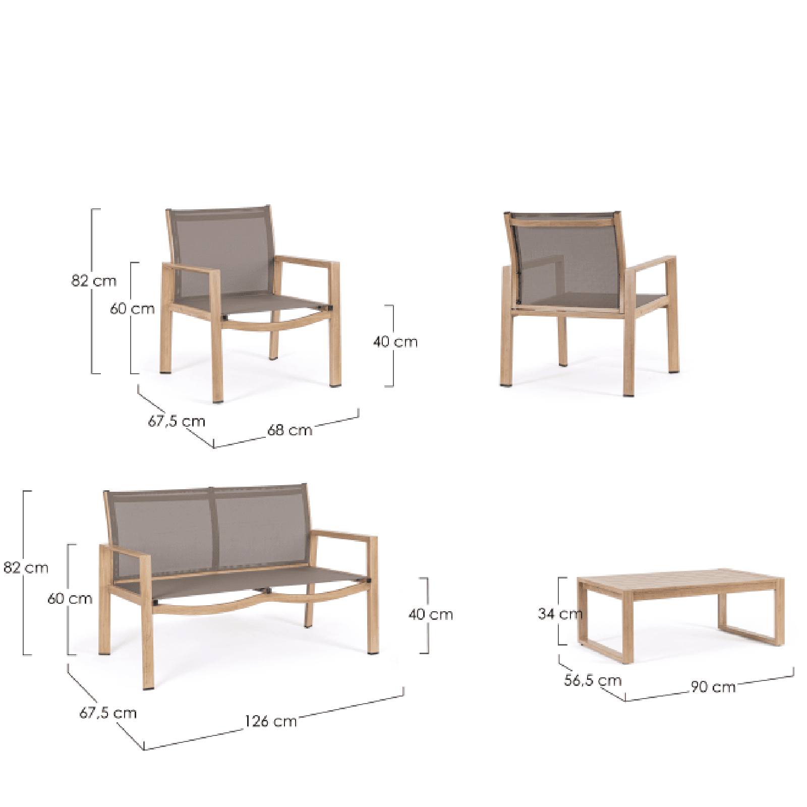Salotto con poltrone e tavolino "Kallen" struttura in alluminio per veranda e giardino in Set di mobili Decor Space - Altamura, commercioVirtuoso.it
