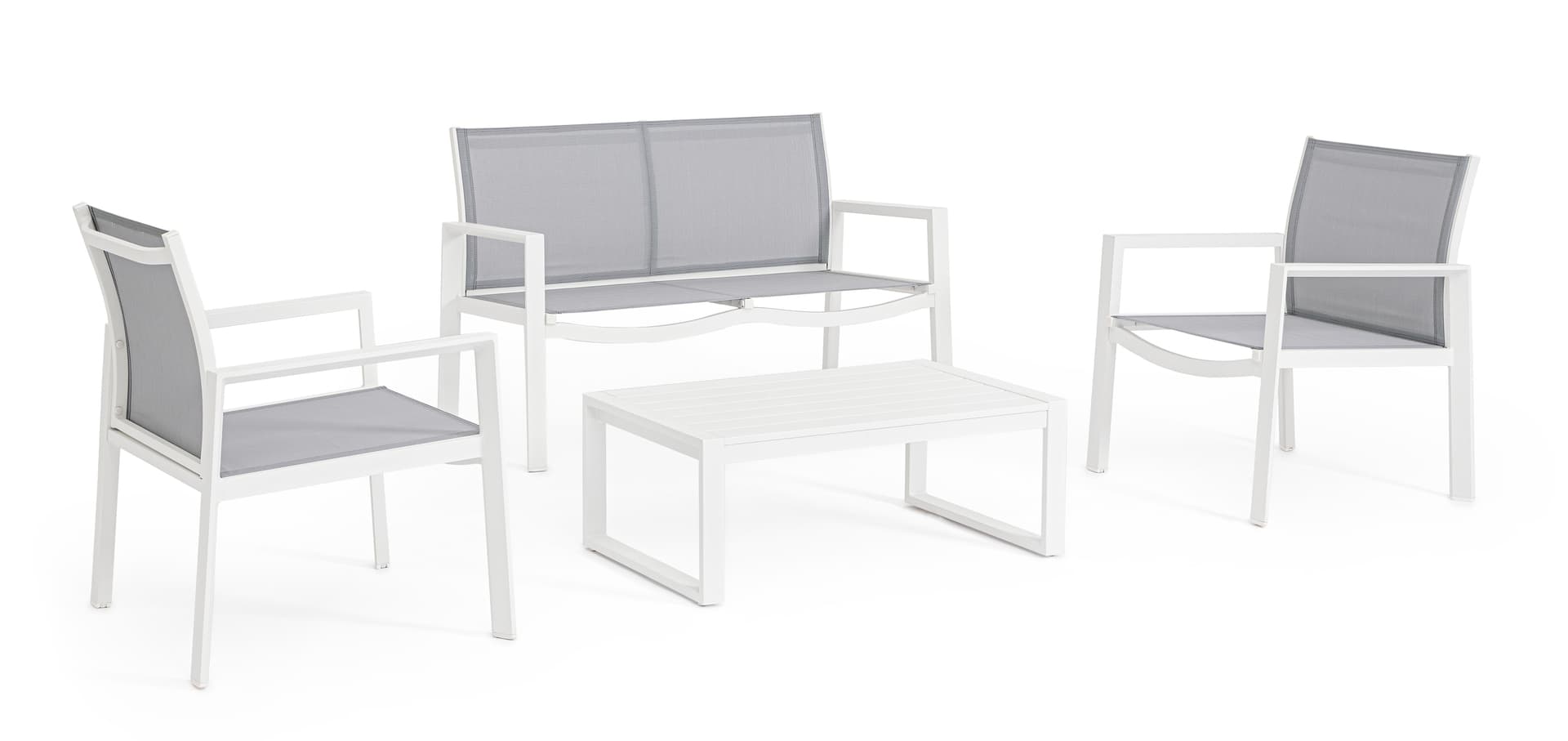 Salotto con poltrone e tavolino "Kallen" struttura in alluminio per veranda e giardino in Set di mobili Decor Space - Altamura, commercioVirtuoso.it