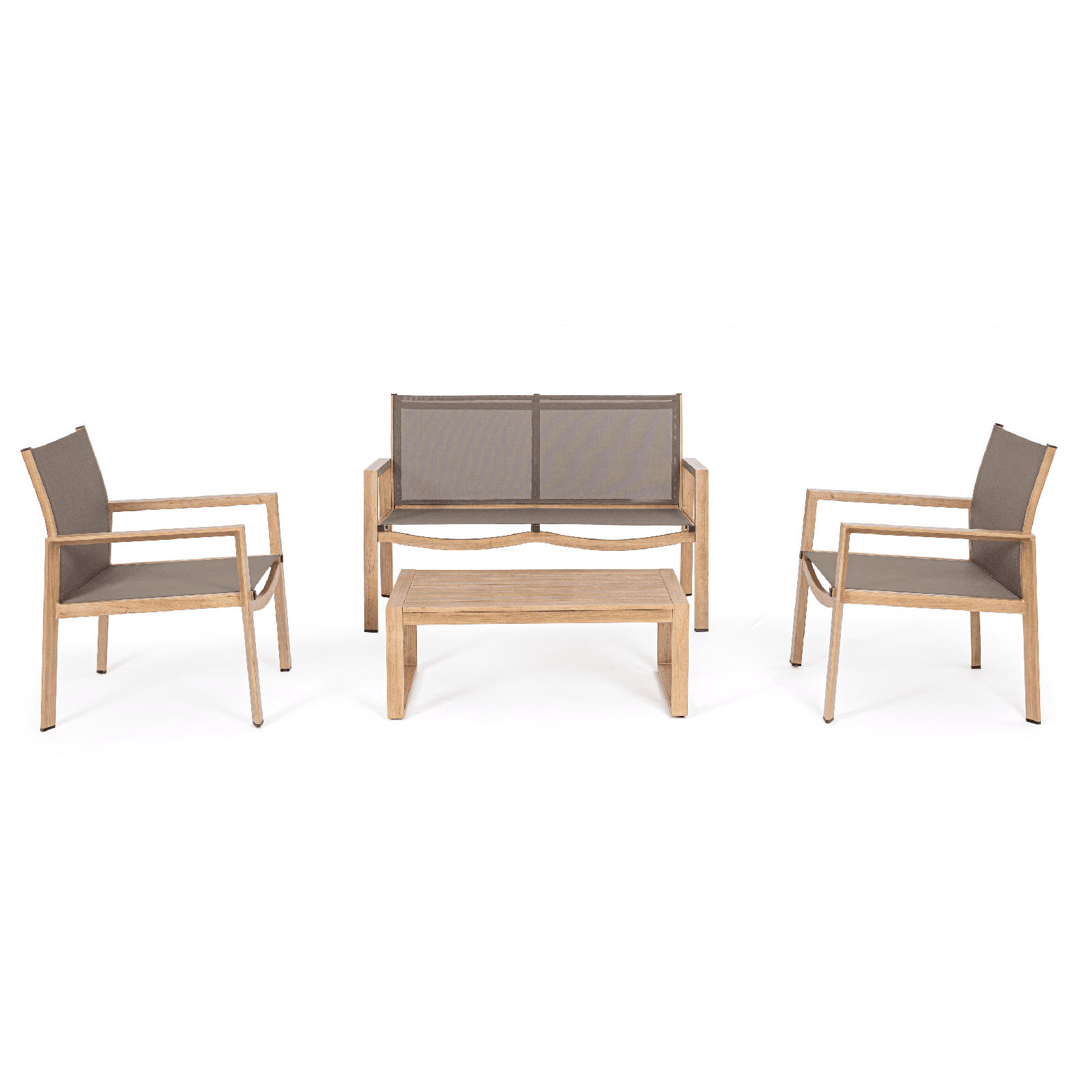 Salotto con poltrone e tavolino "Kallen" struttura in alluminio per veranda e giardino in Set di mobili Decor Space - Altamura, commercioVirtuoso.it