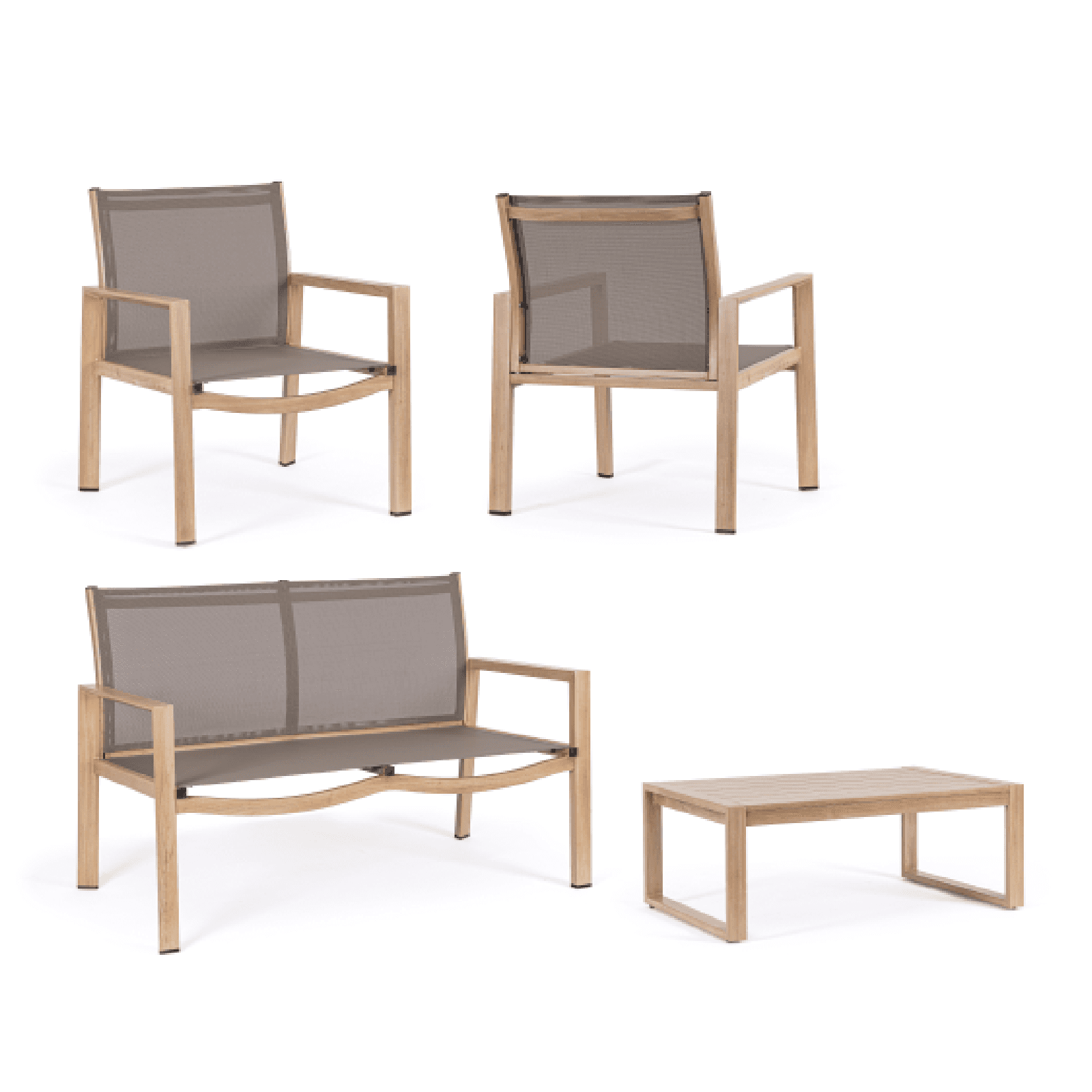 Salotto con poltrone e tavolino "Kallen" struttura in alluminio per veranda e giardino in Set di mobili Decor Space - Altamura, commercioVirtuoso.it