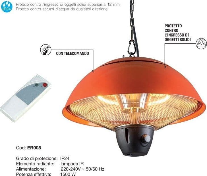 Lampada radiante sospesa con telecomando stufa da tavoli per bar e ristoranti 1500 W in Stufe elettriche Decor Space - Altamura, commercioVirtuoso.it