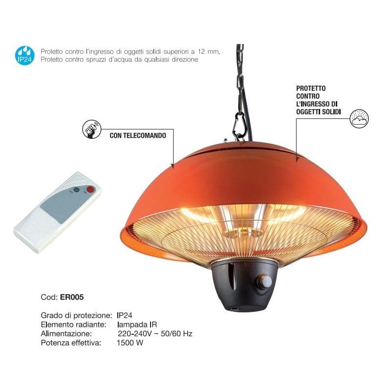 Lampada radiante sospesa con telecomando stufa da tavoli per bar e ristoranti 1500 W in Stufe elettriche Decor Space - Altamura, commercioVirtuoso.it