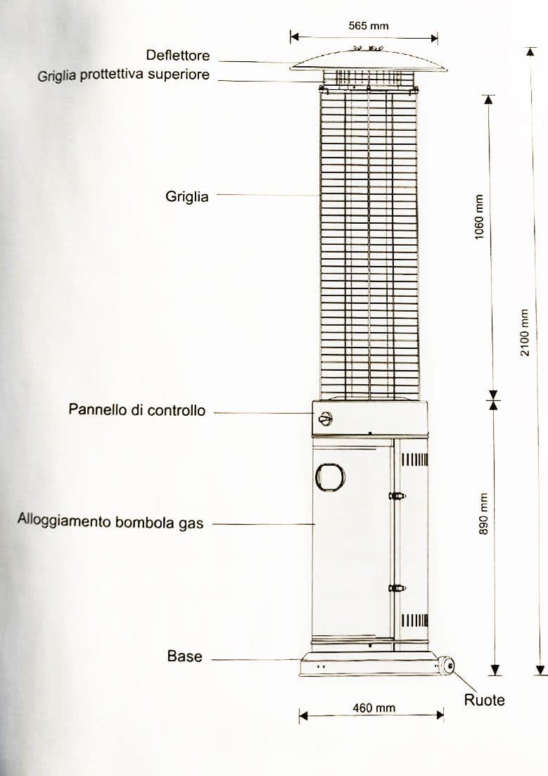 Scaldapatio "Fuoco Vivo" a gas in acciaio h 210 cm 13 kw con ruote per esterno in Stufe elettriche Decor Space - Altamura, commercioVirtuoso.it