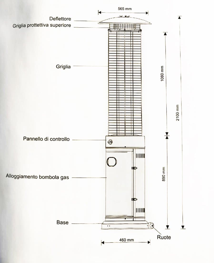 Scaldapatio "Fuoco Vivo" a gas in acciaio h 210 cm 13 kw con ruote per esterno in Stufe elettriche Decor Space - Altamura, commercioVirtuoso.it