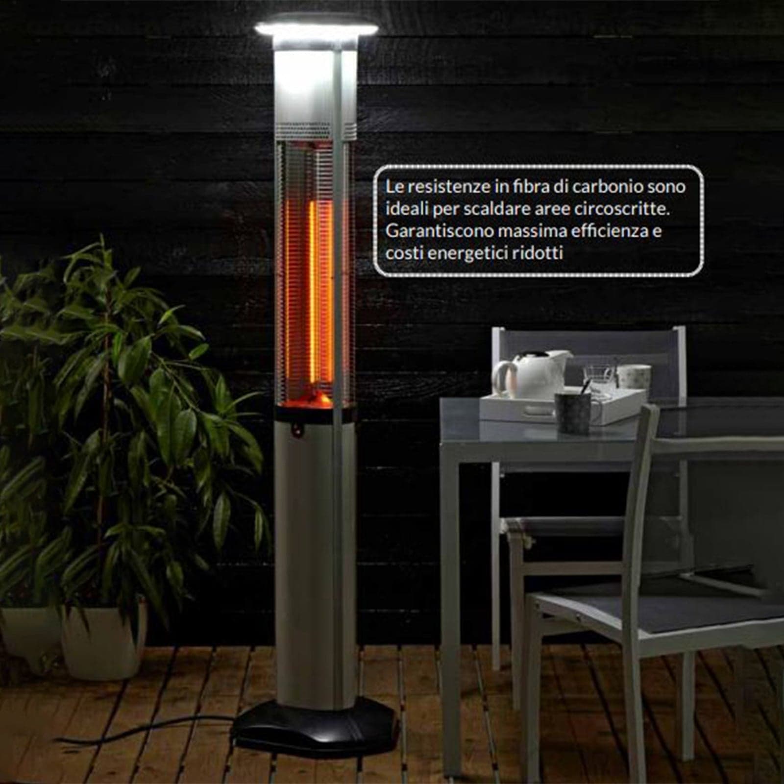 Lampada radiante Patio con telecomando e luce a Led stufa da esterno per bar e ristoranti 2700 W in Stufe elettriche Decor Space - Altamura, commercioVirtuoso.it