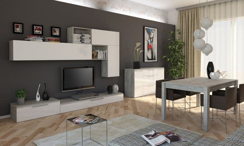 Contro mobile madia multiuso con 2 ante e 3 cassetti bianco laccato e cemento da interno in Credenze Decor Space - Altamura, commercioVirtuoso.it