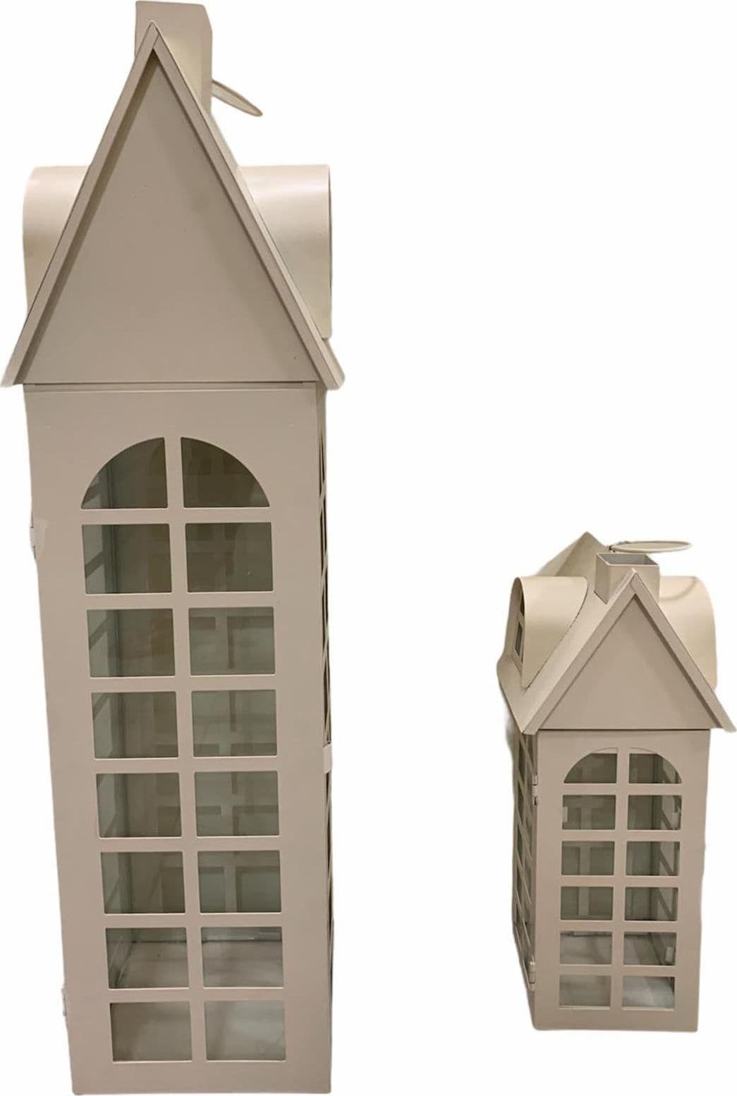 Set 2 lanterne in metallo e vetro color beige opaco per esterno