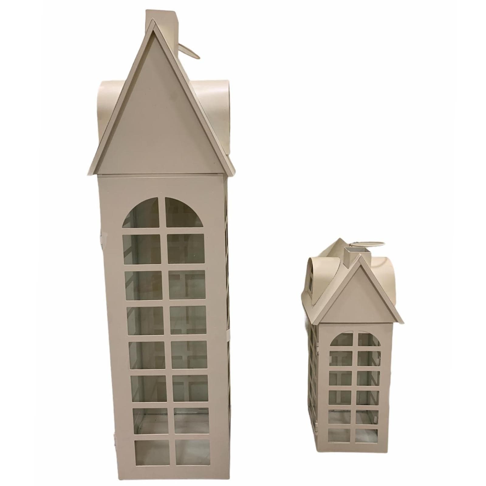 Set 2 lanterne in metallo e vetro color beige opaco per esterno in Lanterne Decor Space - Altamura, commercioVirtuoso.it