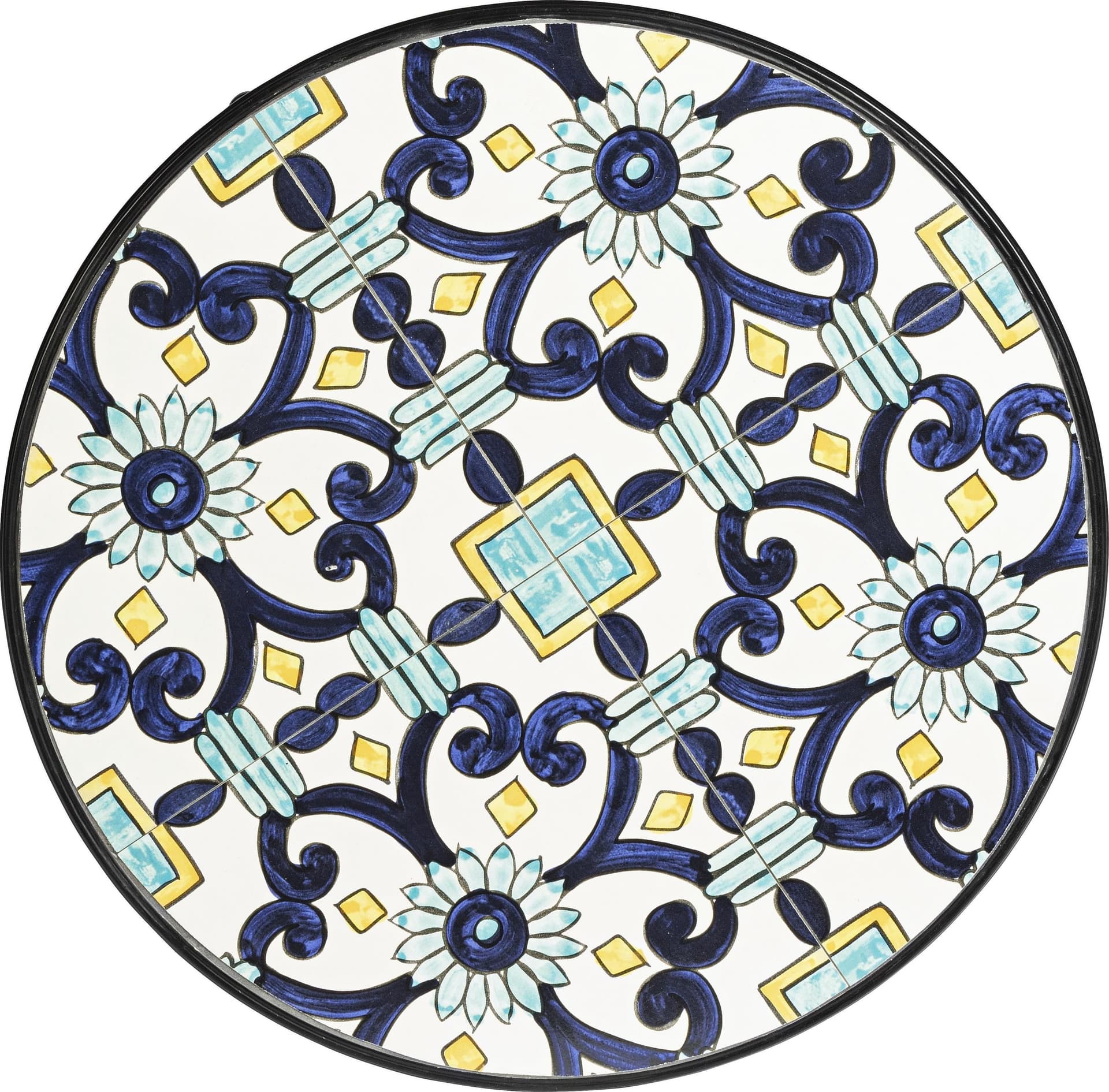 Set "Positano" Tavolino tondo e poltrone con decoro in ceramica per giardino veranda in Tavoli standard Decor Space - Altamura, commercioVirtuoso.it