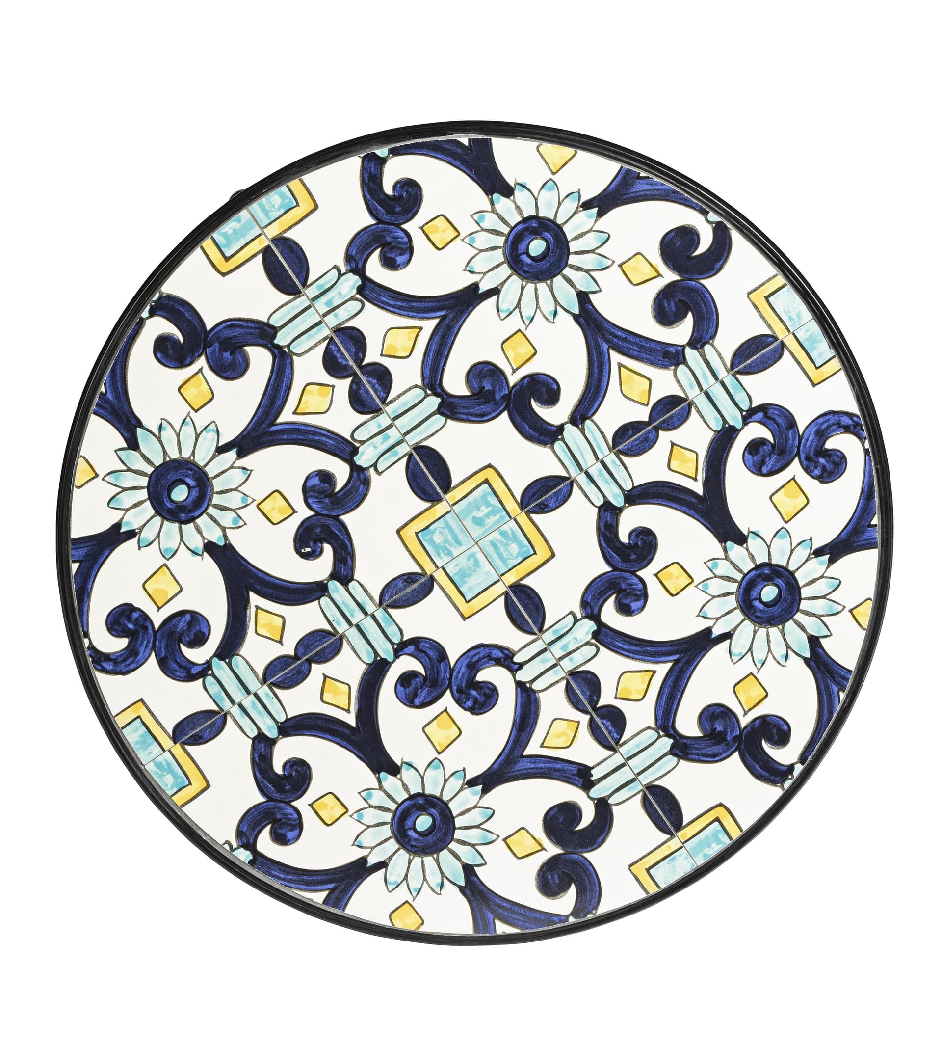 Set "Positano" Tavolino tondo e poltrone con decoro in ceramica per giardino veranda in Tavoli standard Decor Space - Altamura, commercioVirtuoso.it