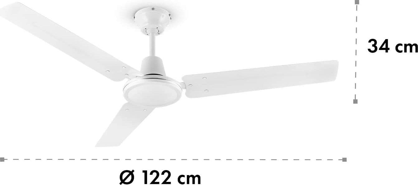 Ventilatore professionale a soffitto con 3 pale in metallo ed interruttore da muro Ø 120 cm in Ventilatori a piantana Decor Space - Altamura, commercioVirtuoso.it