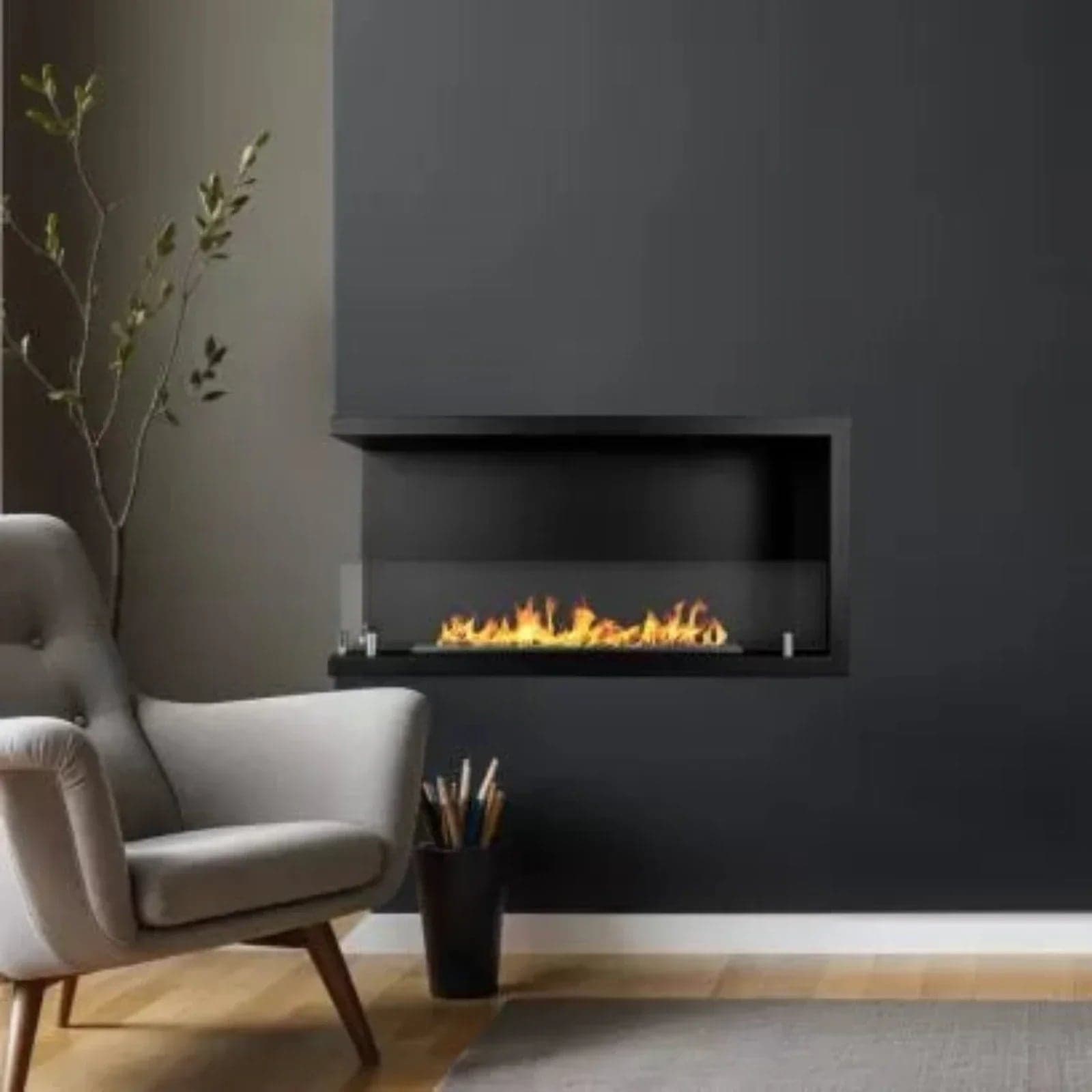 Camino a bioetanolo "Sutri 90 SX" da incasso ad angolo nero 90×45 in Caminetti gel ed etanolo Decor Space - Altamura, commercioVirtuoso.it