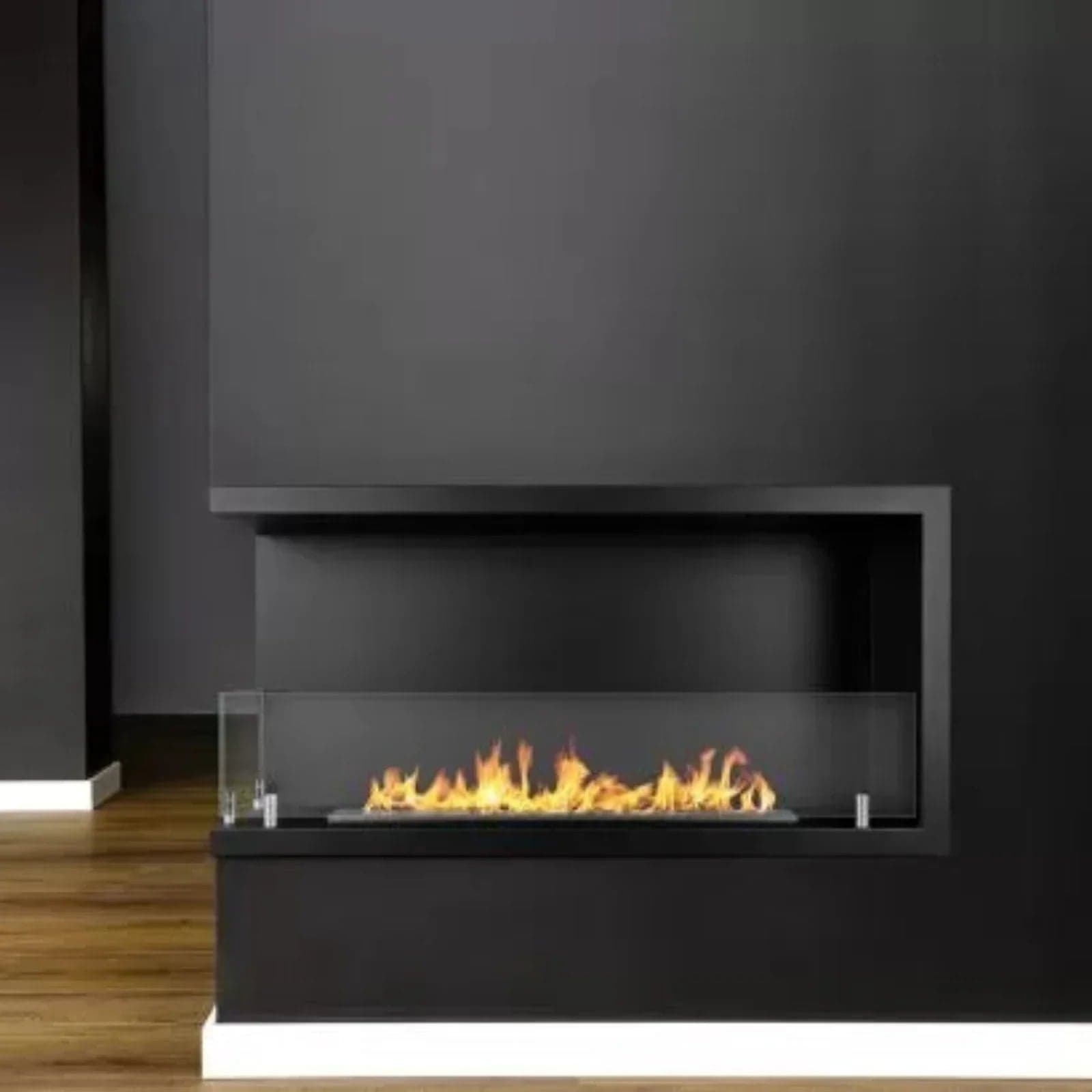 Camino a bioetanolo "Sutri 90 SX" da incasso ad angolo nero 90×45 in Caminetti gel ed etanolo Decor Space - Altamura, commercioVirtuoso.it