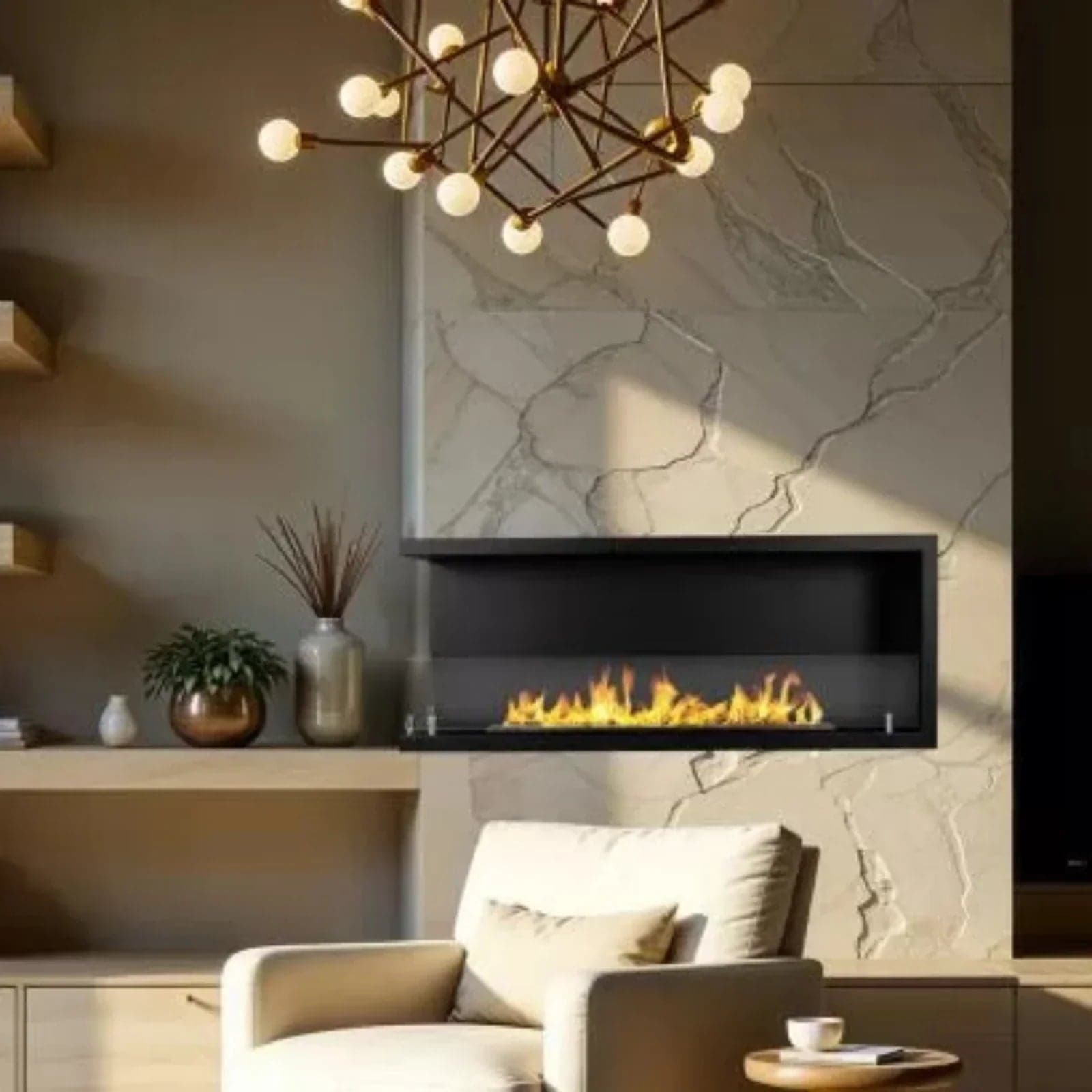 Camino a bioetanolo "Sutri 120 SX" da incasso ad angolo nero 120×45 in Caminetti gel ed etanolo Decor Space - Altamura, commercioVirtuoso.it