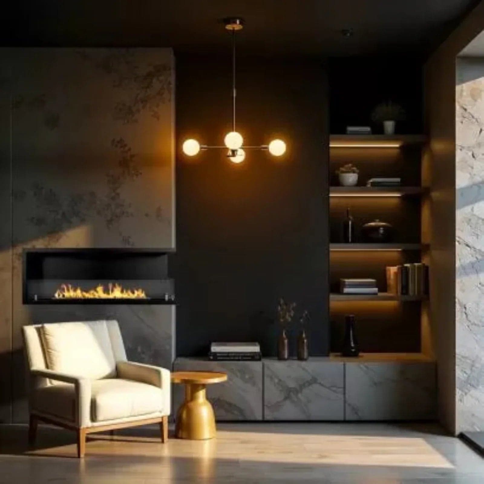 Camino a bioetanolo "Sutri 120 DX" da incasso ad angolo nero 120×45 in Caminetti gel ed etanolo Decor Space - Altamura, commercioVirtuoso.it