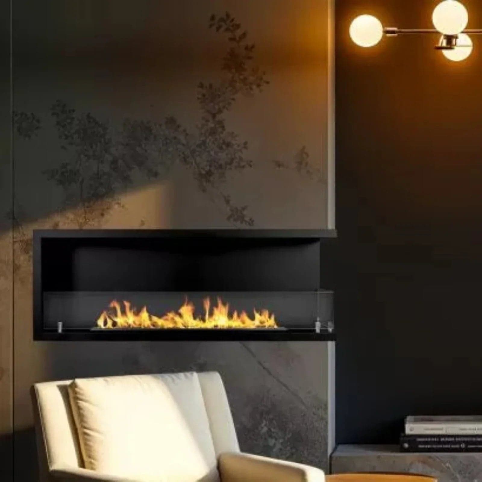 Camino a bioetanolo "Sutri 120 DX" da incasso ad angolo nero 120×45 in Caminetti gel ed etanolo Decor Space - Altamura, commercioVirtuoso.it
