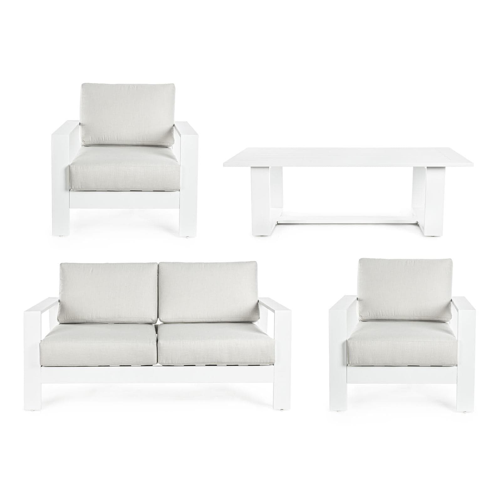 SALOTTINO ATLANTIC IN ALLUMINIO BIANCO DA GIARDINO PER ESTERNO SALOTTO VERANDA 4 PEZZI