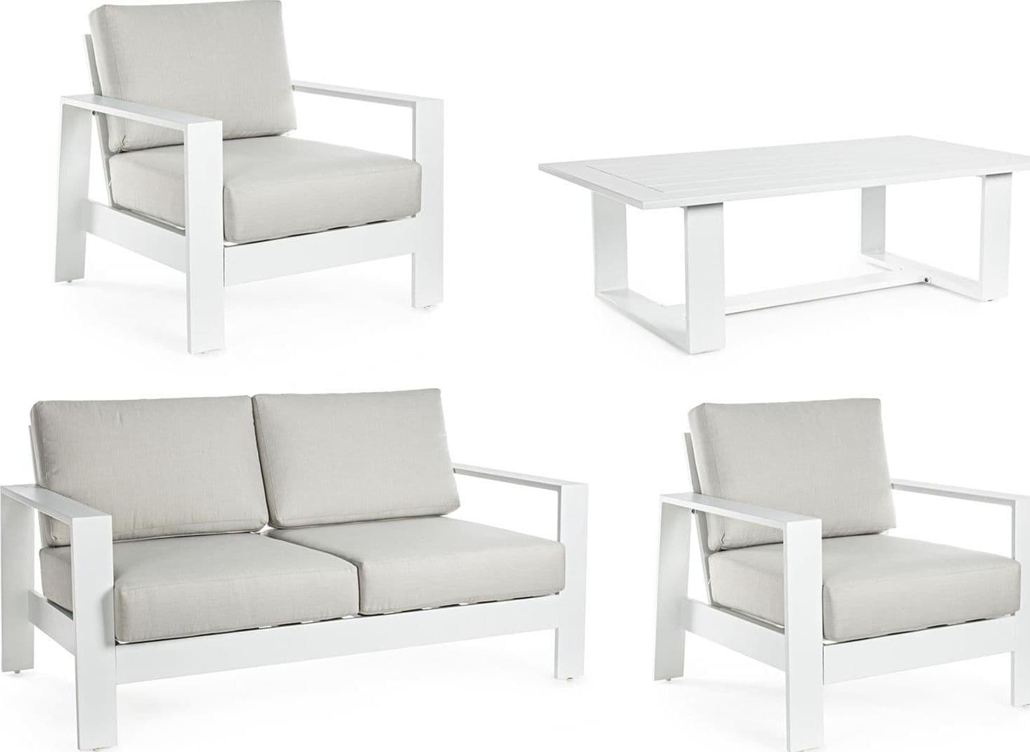 SALOTTINO ATLANTIC IN ALLUMINIO BIANCO DA GIARDINO PER ESTERNO SALOTTO VERANDA 4 PEZZI