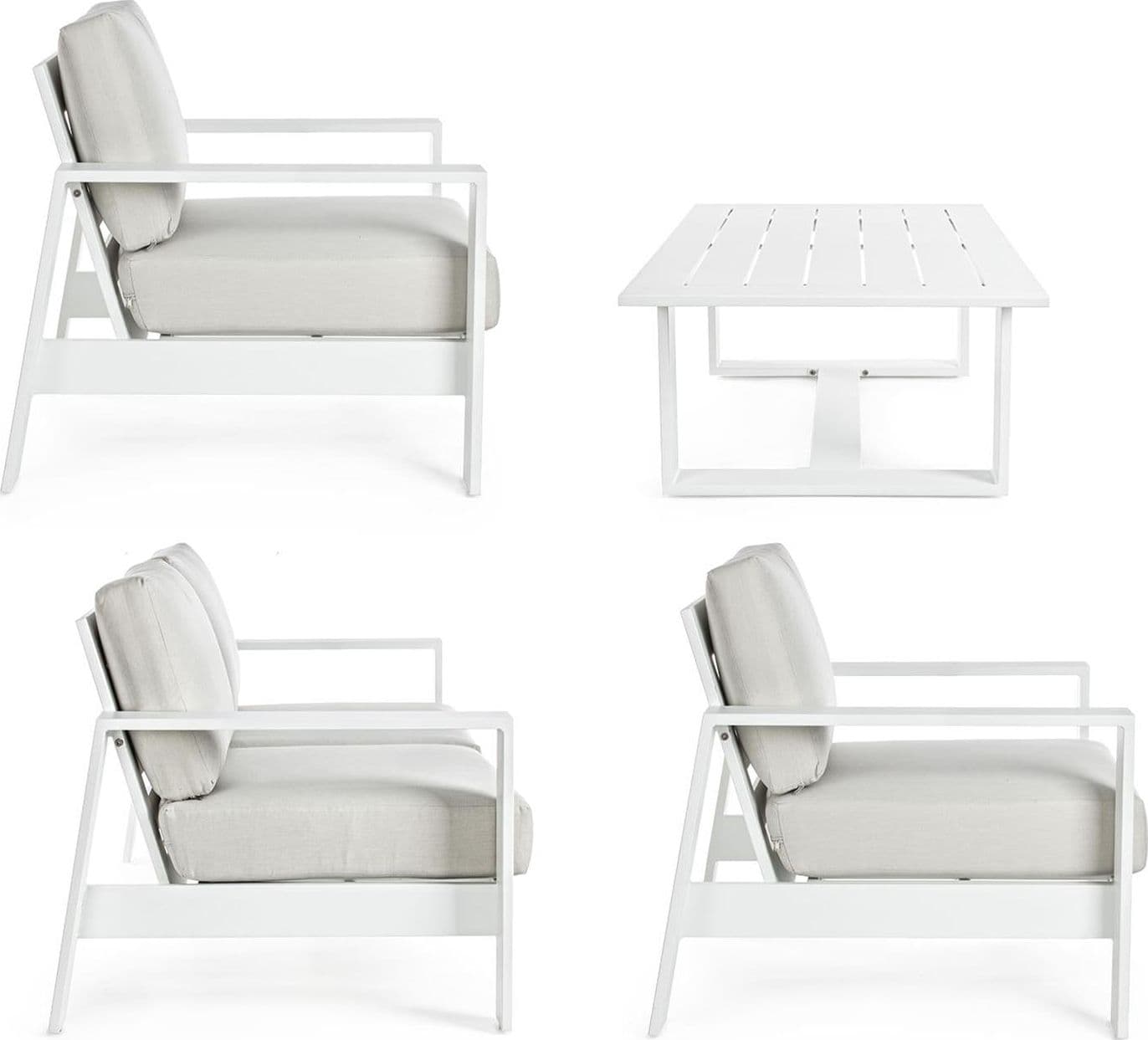 SALOTTINO ATLANTIC IN ALLUMINIO BIANCO DA GIARDINO PER ESTERNO SALOTTO VERANDA 4 PEZZI