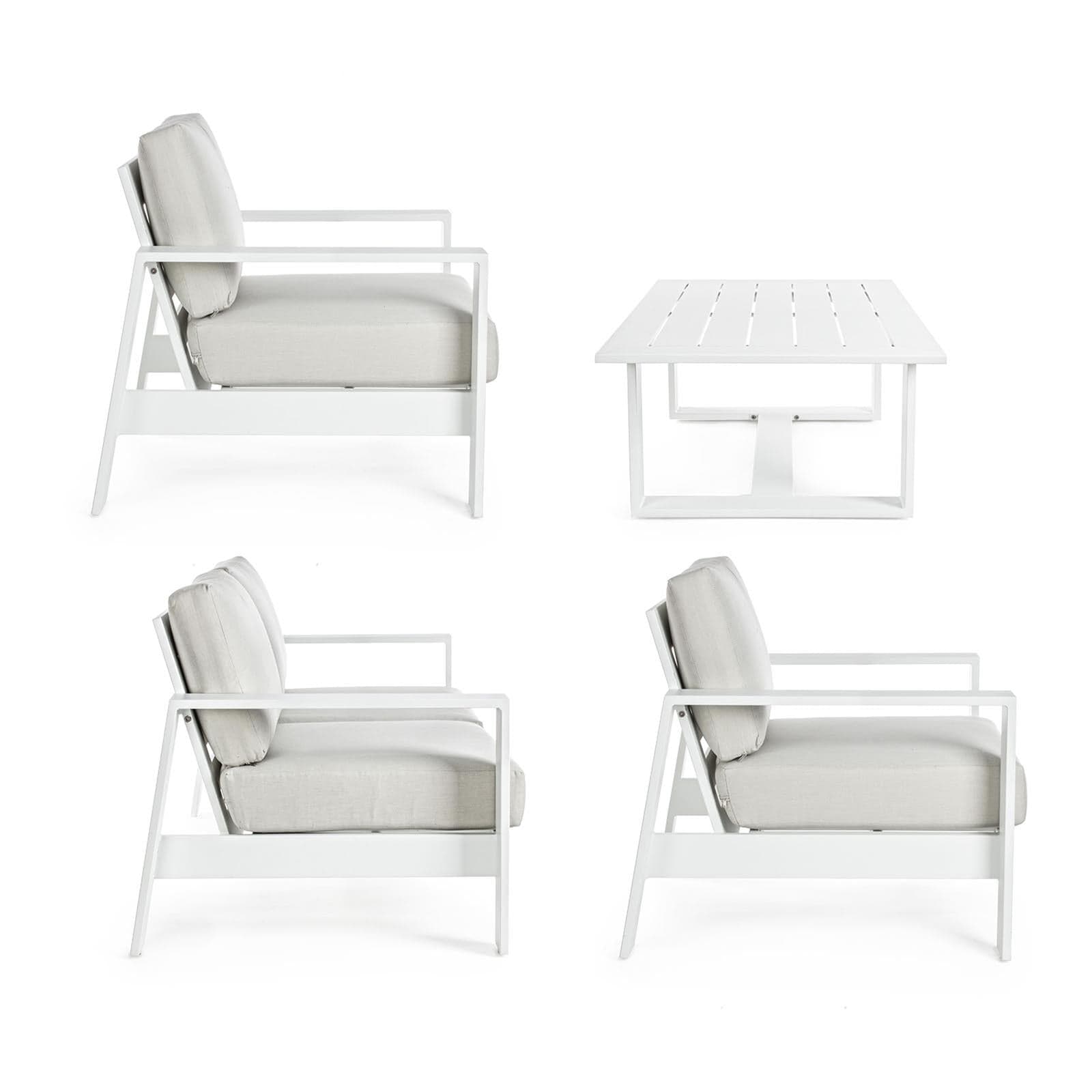 SALOTTINO ATLANTIC IN ALLUMINIO BIANCO DA GIARDINO PER ESTERNO SALOTTO VERANDA 4 PEZZI