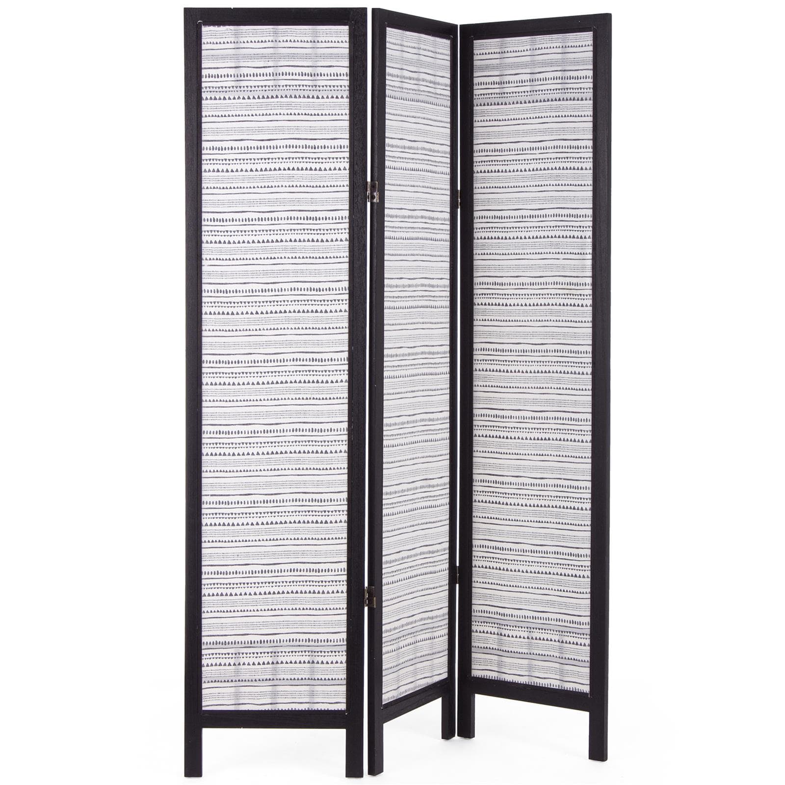 PARAVENTO SEPARÈ 3 PANNELLI TRIANGLE NERO SHABBY IN LEGNO 120 X 170 CM DIVISORIO