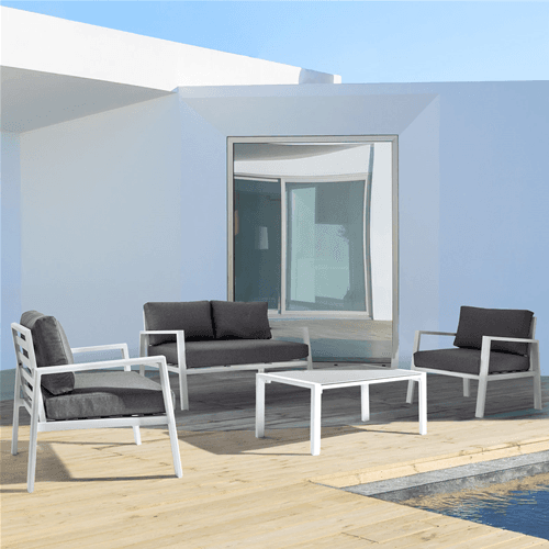 Salottino moderno per esterno "Koral" in alluminio con cuscini da giardino e veranda in Set di mobili Decor Space - Altamura, commercioVirtuoso.it