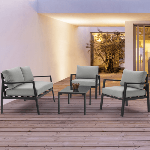 Salottino moderno per esterno "Koral" in alluminio con cuscini da giardino e veranda in Set di mobili Decor Space - Altamura, commercioVirtuoso.it