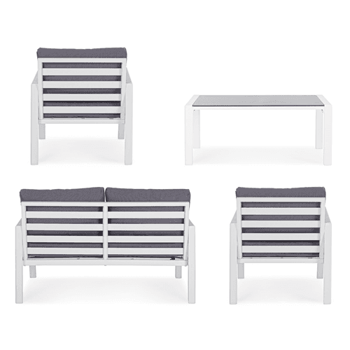 Salottino moderno per esterno "Koral" in alluminio con cuscini da giardino e veranda in Set di mobili Decor Space - Altamura, commercioVirtuoso.it