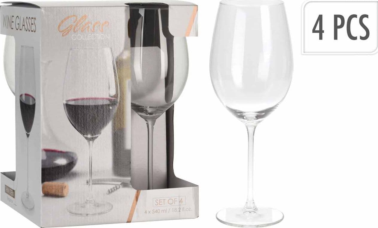 Calici decorativi in vetro trasparente per vino rosso 540 ml set da 4 in Calici da vino Decor Space - Altamura, commercioVirtuoso.it