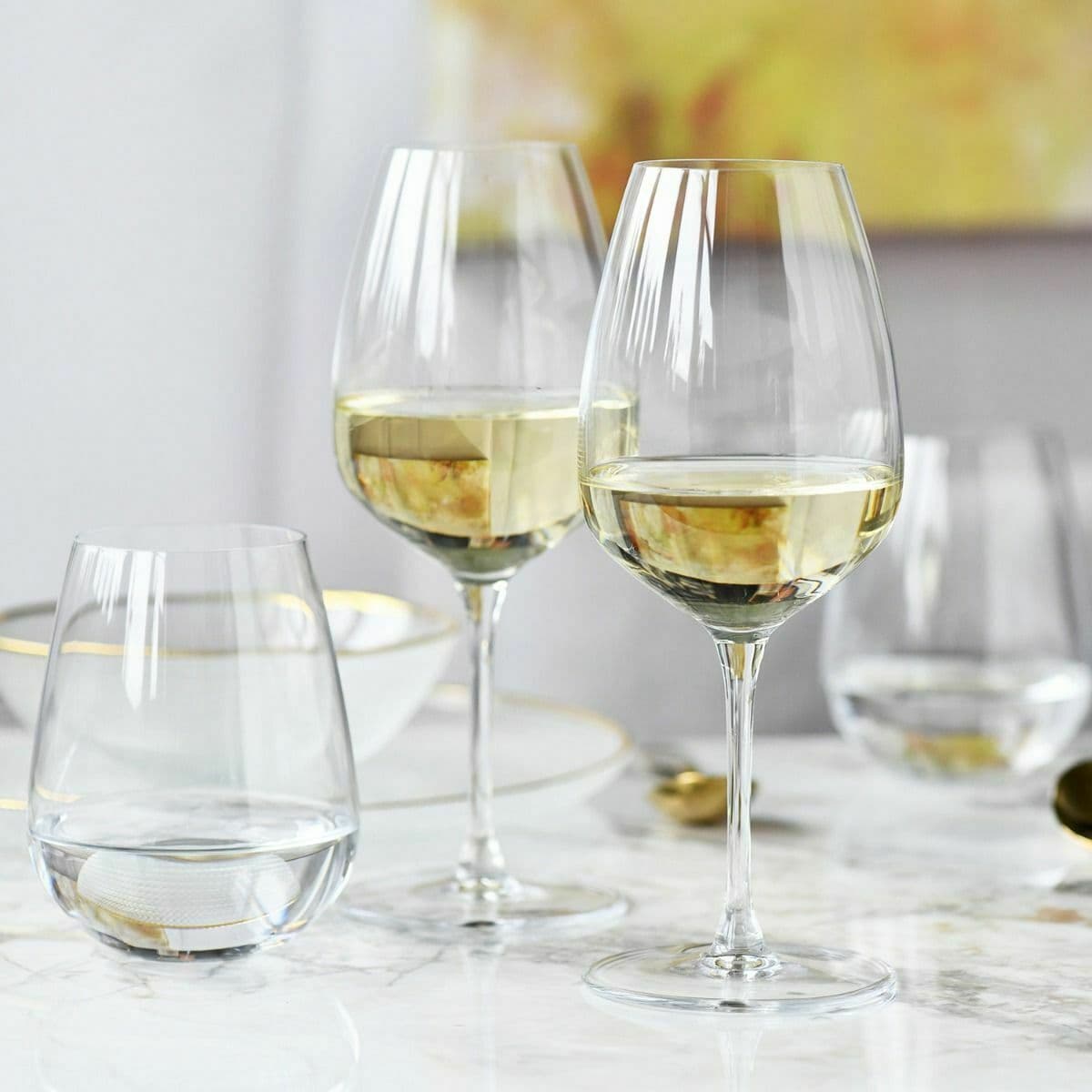 Calici decorativi in vetro trasparente per vino bianco 410 ml set da 4 in Calici da vino Decor Space - Altamura, commercioVirtuoso.it