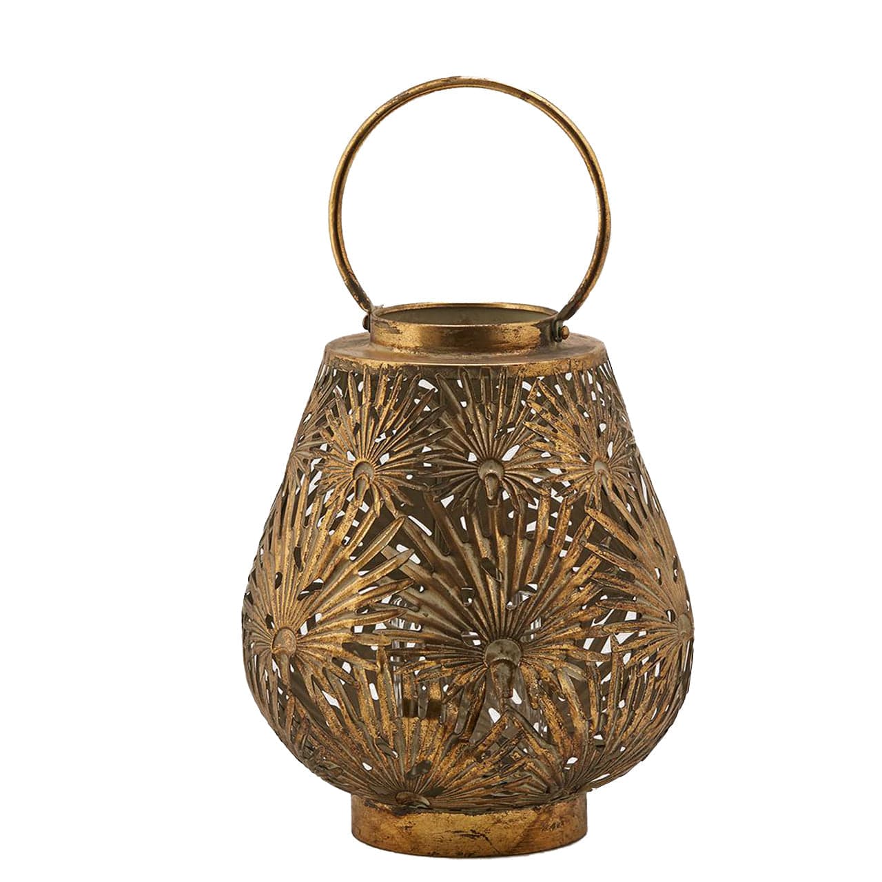 Lanterna decorativa in metallo foglie oro con manico vasetto in vetro in Lanterne Decor Space - Altamura, commercioVirtuoso.it