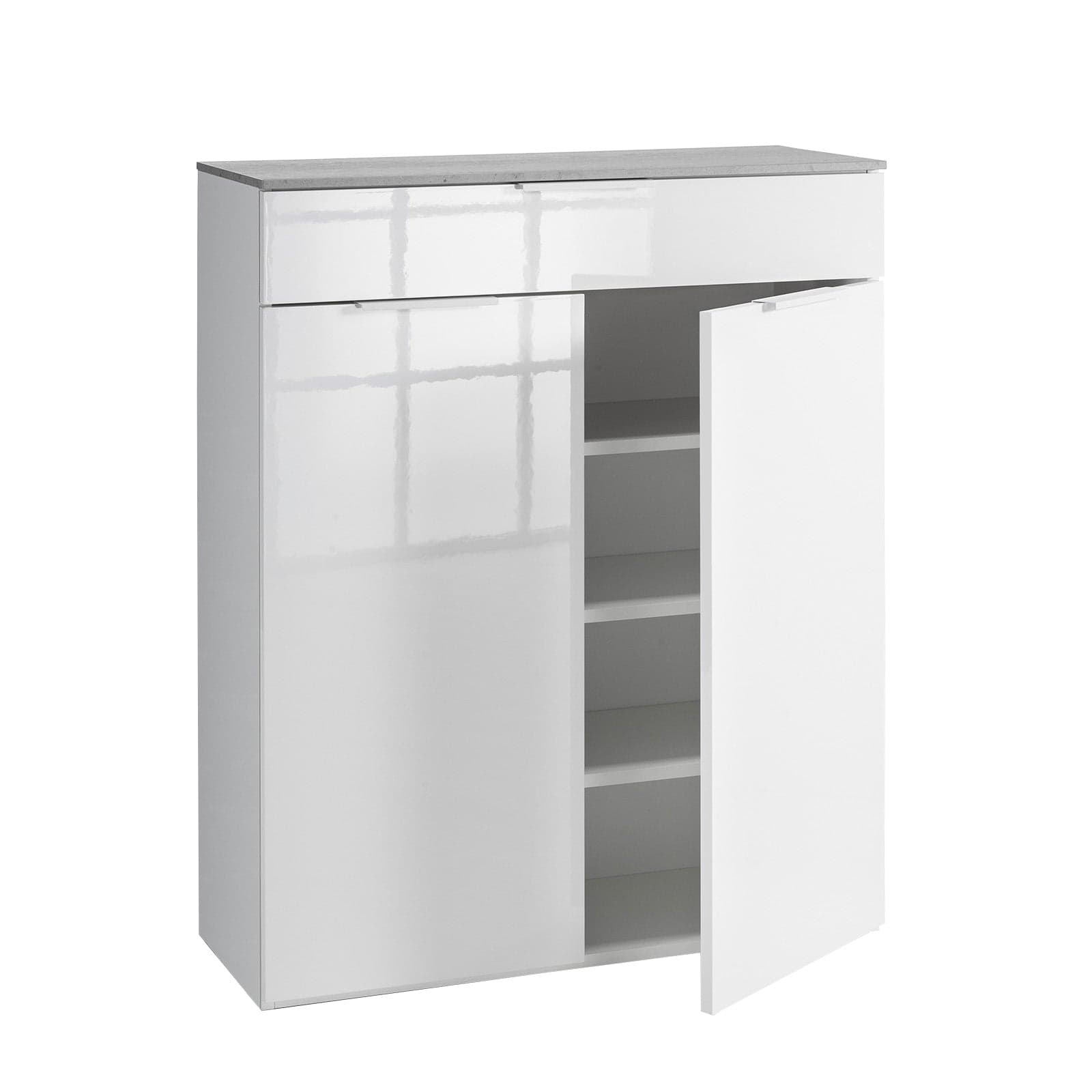 Scarpiera madia multiuso con 2 ante ed 1 cassetto bianco laccato per interno elegante