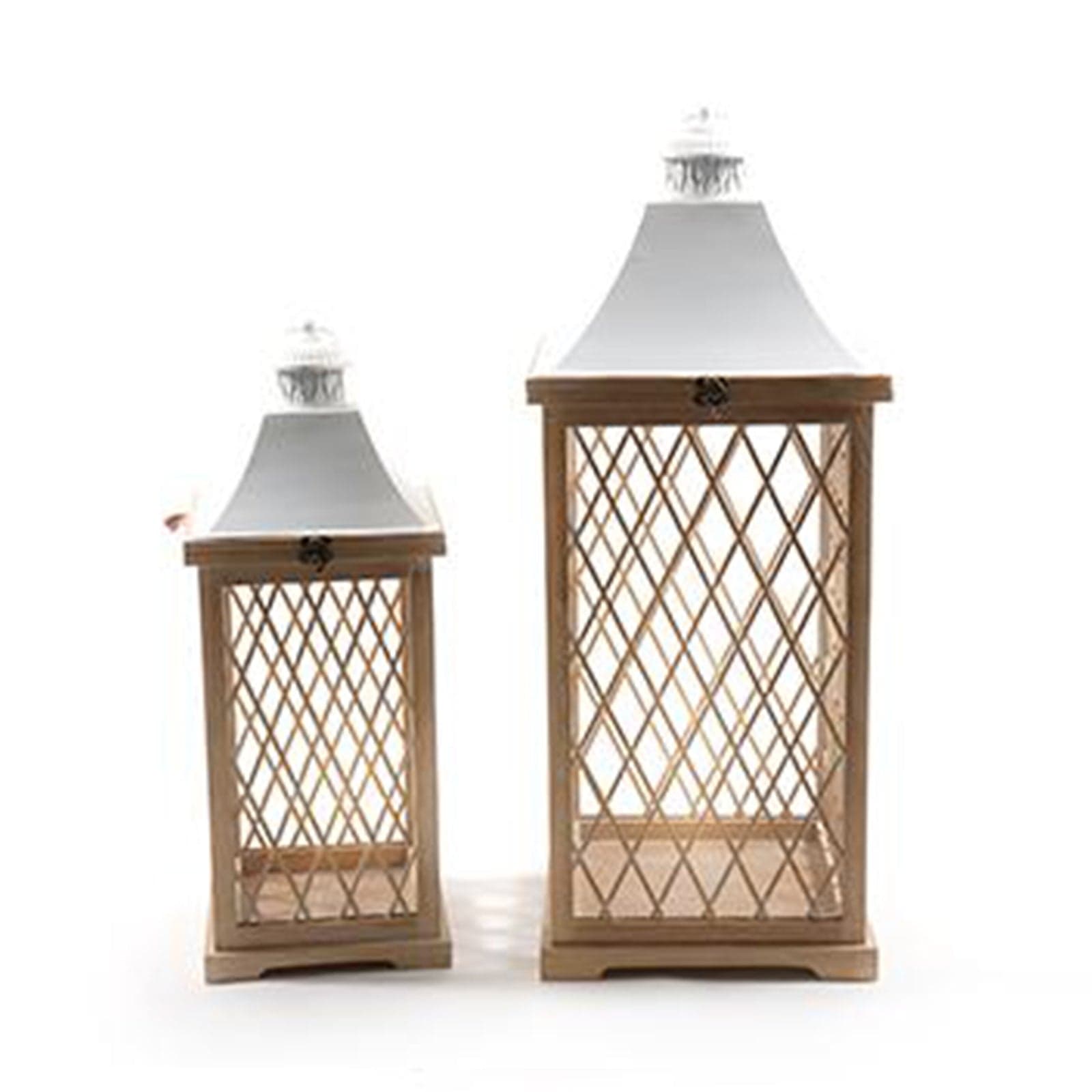 Kit 2 Lanterne decorative in legno e metallo con portacandela decorato h 76 cm in Lanterne Decor Space - Altamura, commercioVirtuoso.it