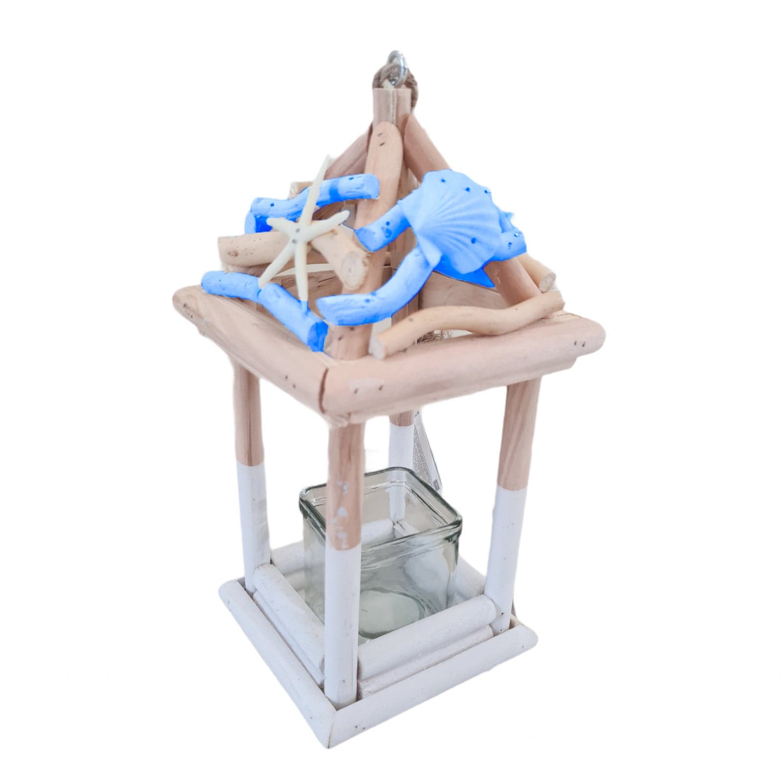 Lanterna decorativa in legno "Beach" con portacandela decorato h 30 cm in Lanterne Decor Space - Altamura, commercioVirtuoso.it