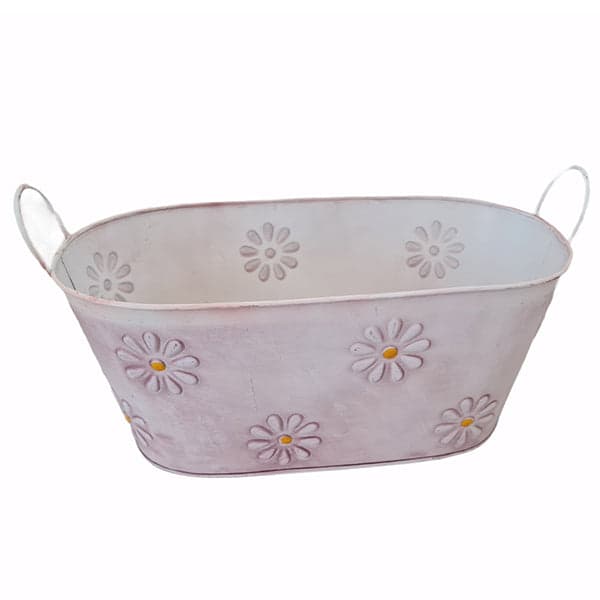 Vaso cesta ovale in latta portavasi con decorazione floreale con manici h 18 cm in Vasi pensili Decor Space - Altamura, commercioVirtuoso.it