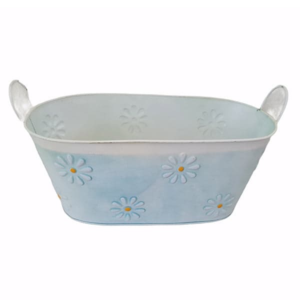 Vaso cesta ovale in latta portavasi con decorazione floreale con manici h 18 cm in Vasi pensili Decor Space - Altamura, commercioVirtuoso.it