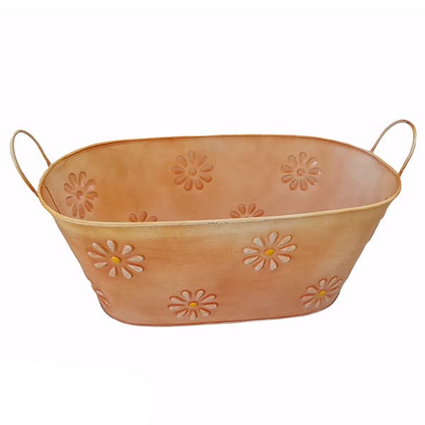 Vaso cesta ovale in latta portavasi con decorazione floreale con manici h 18 cm in Vasi pensili Decor Space - Altamura, commercioVirtuoso.it