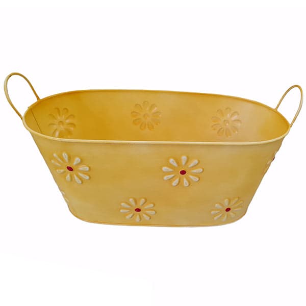 Vaso cesta ovale in latta portavasi con decorazione floreale con manici h 18 cm in Vasi pensili Decor Space - Altamura, commercioVirtuoso.it