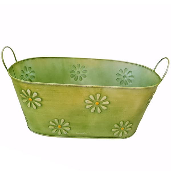 Vaso cesta ovale in latta portavasi con decorazione floreale con manici h 18 cm in Vasi pensili Decor Space - Altamura, commercioVirtuoso.it