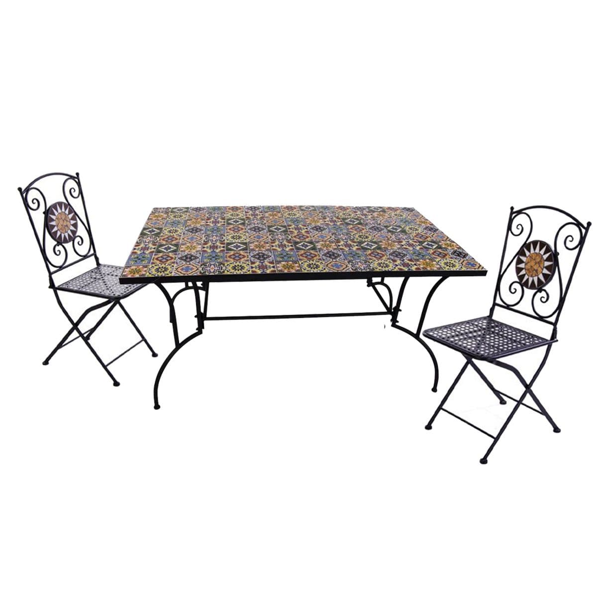 Tavolo con mosaico "Flower" in acciaio verniciato e piano in ceramica da giardino 150 cm in Tavoli standard Decor Space - Altamura, commercioVirtuoso.it