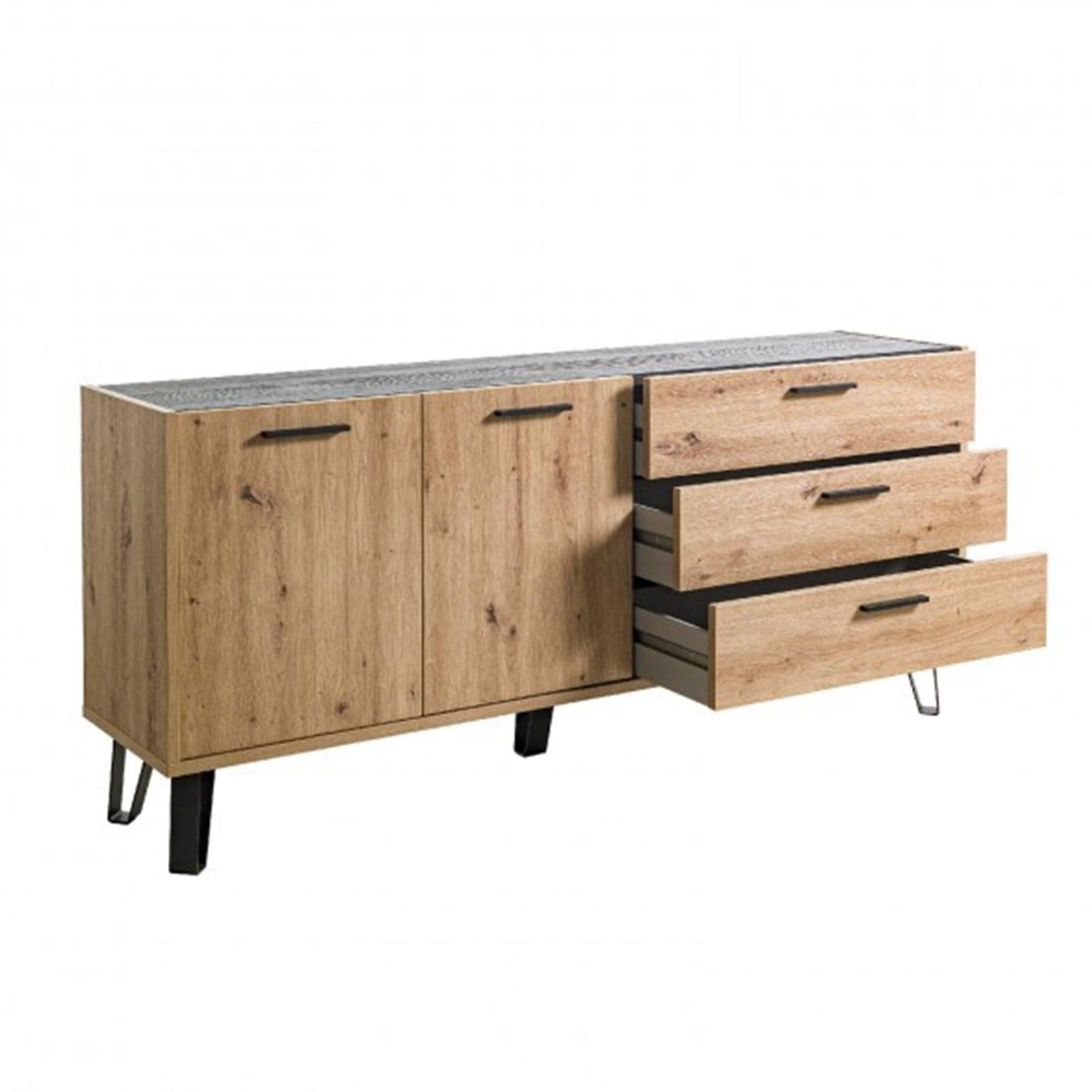 Contro mobile madia multiuso "Vitruvia" con 2 ante e 3 cassetti rovere e nero h 78 cm in Credenze Decor Space - Altamura, commercioVirtuoso.it