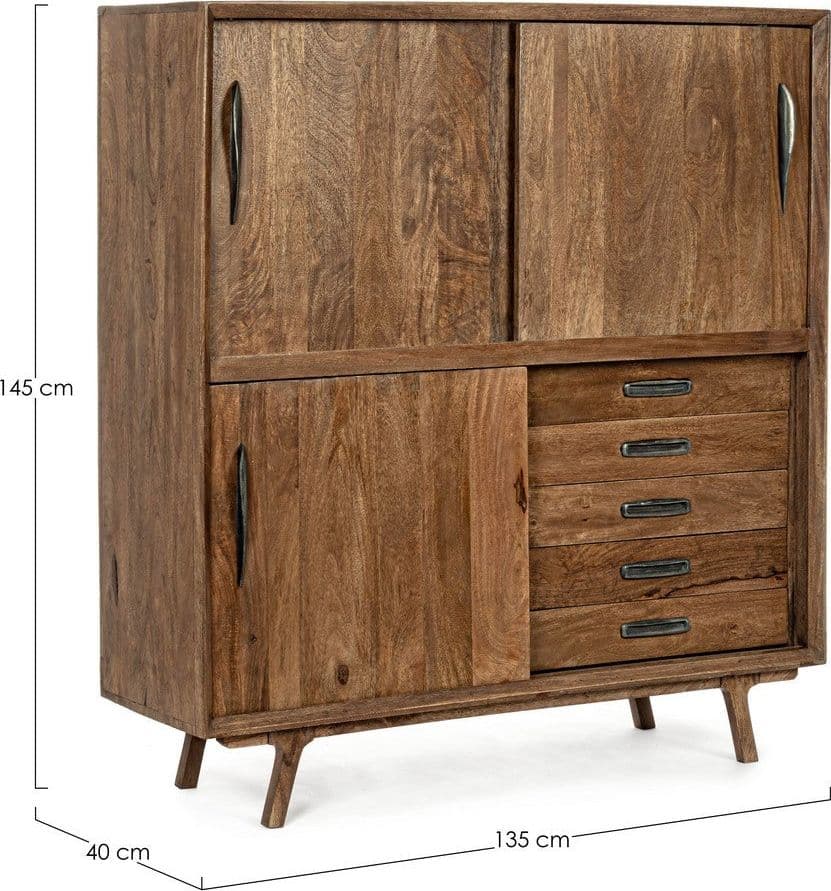 Credenza "Sherman" con struttura e gambe in legno mango, mobile in stile vintage - 22