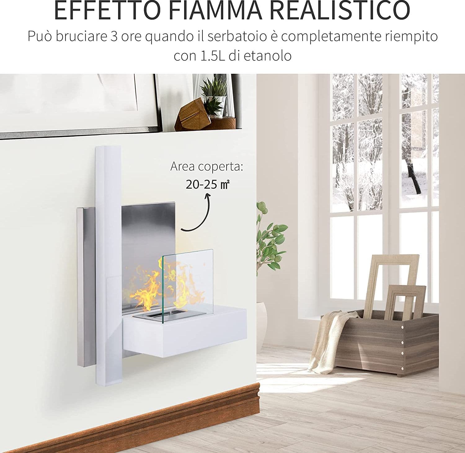 Camino a Bioetanolo da parete "Vienna" in Acciaio da 3,5 Kw arredamento Moderno in Caminetti gel ed etanolo Decor Space - Altamura, commercioVirtuoso.it